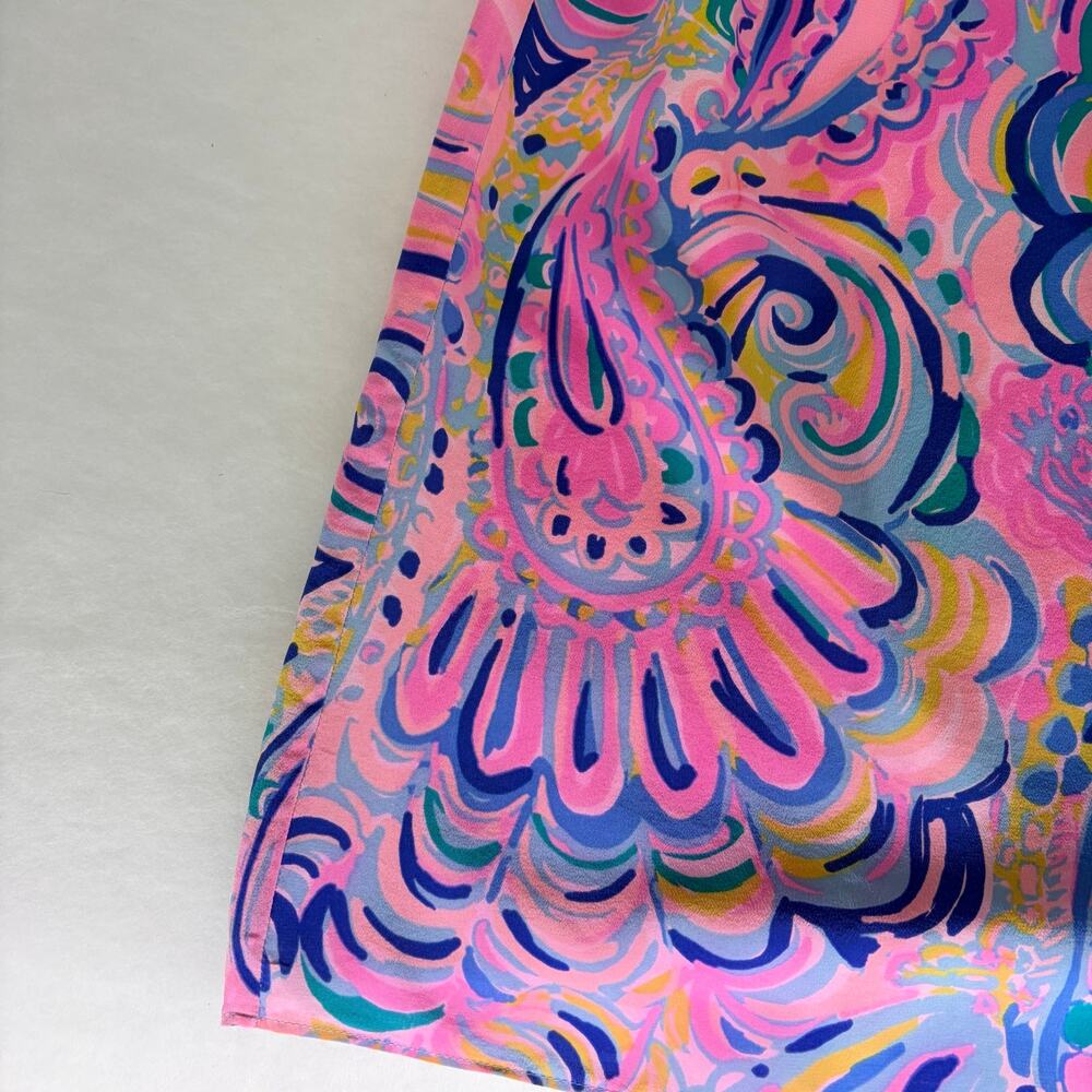 Lilly Pulitzer Spaghetti Strap Mini Slip Dress Size L Pink Blue Abstract Print - Picture 9 of 14